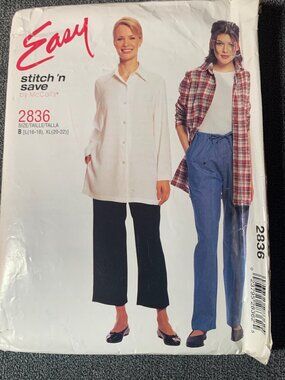 McCall's Women's Loose-Fit Shirt Pant Pattern 2836 Size 16 18 20 22 2000